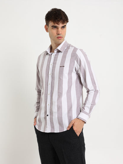 Basic Oxford Wide Striped Long Sleeve Shirt