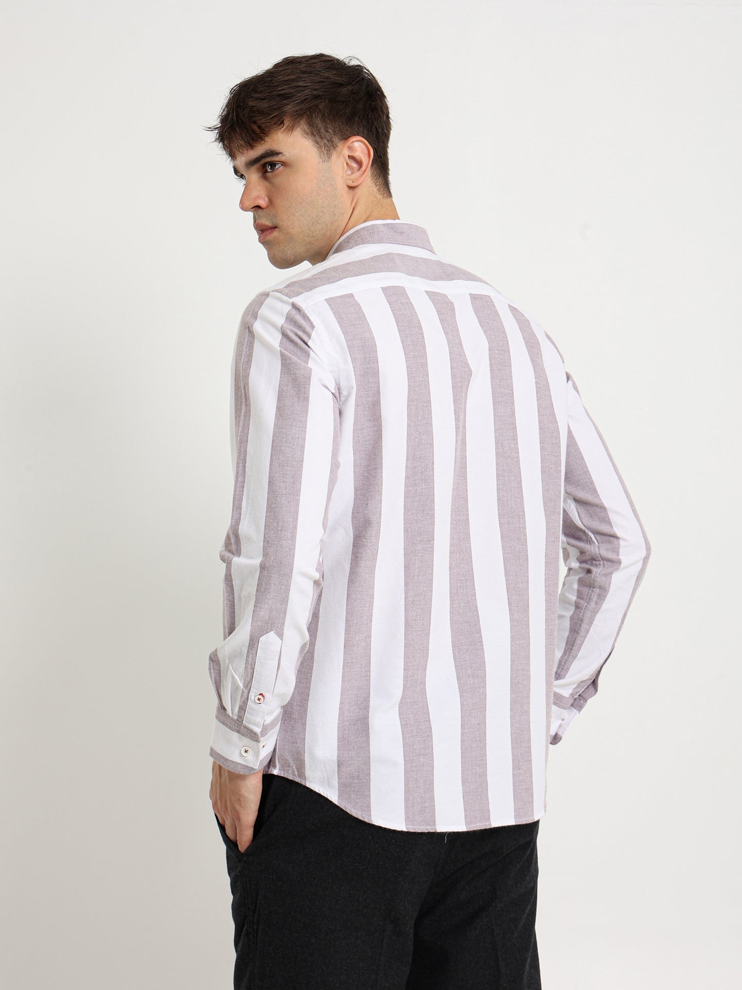 Basic Oxford Wide Striped Long Sleeve Shirt