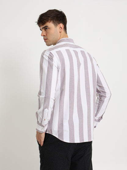 Basic Oxford Wide Striped Long Sleeve Shirt