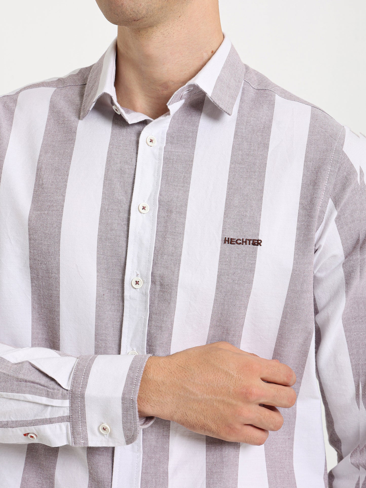 Basic Oxford Wide Striped Long Sleeve Shirt