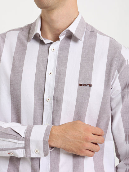 Basic Oxford Wide Striped Long Sleeve Shirt