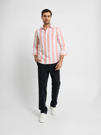 Basic Oxford Wide Striped Long Sleeve Shirt