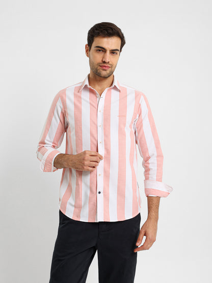 Basic Oxford Wide Striped Long Sleeve Shirt