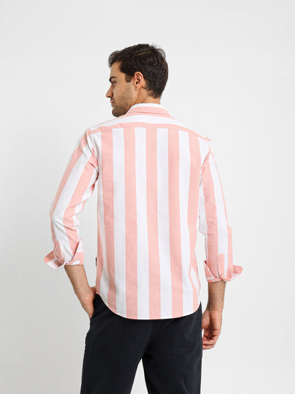 Basic Oxford Wide Striped Long Sleeve Shirt