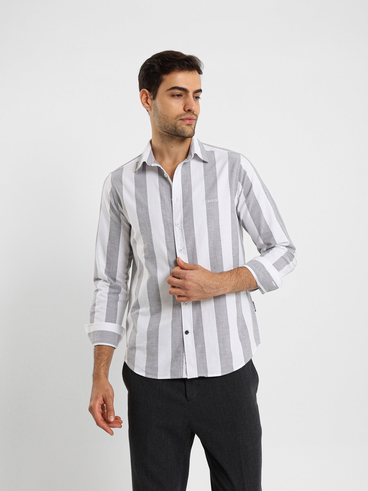 Basic Oxford Wide Striped Long Sleeve Shirt