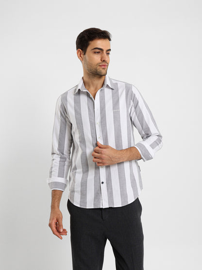 Basic Oxford Wide Striped Long Sleeve Shirt