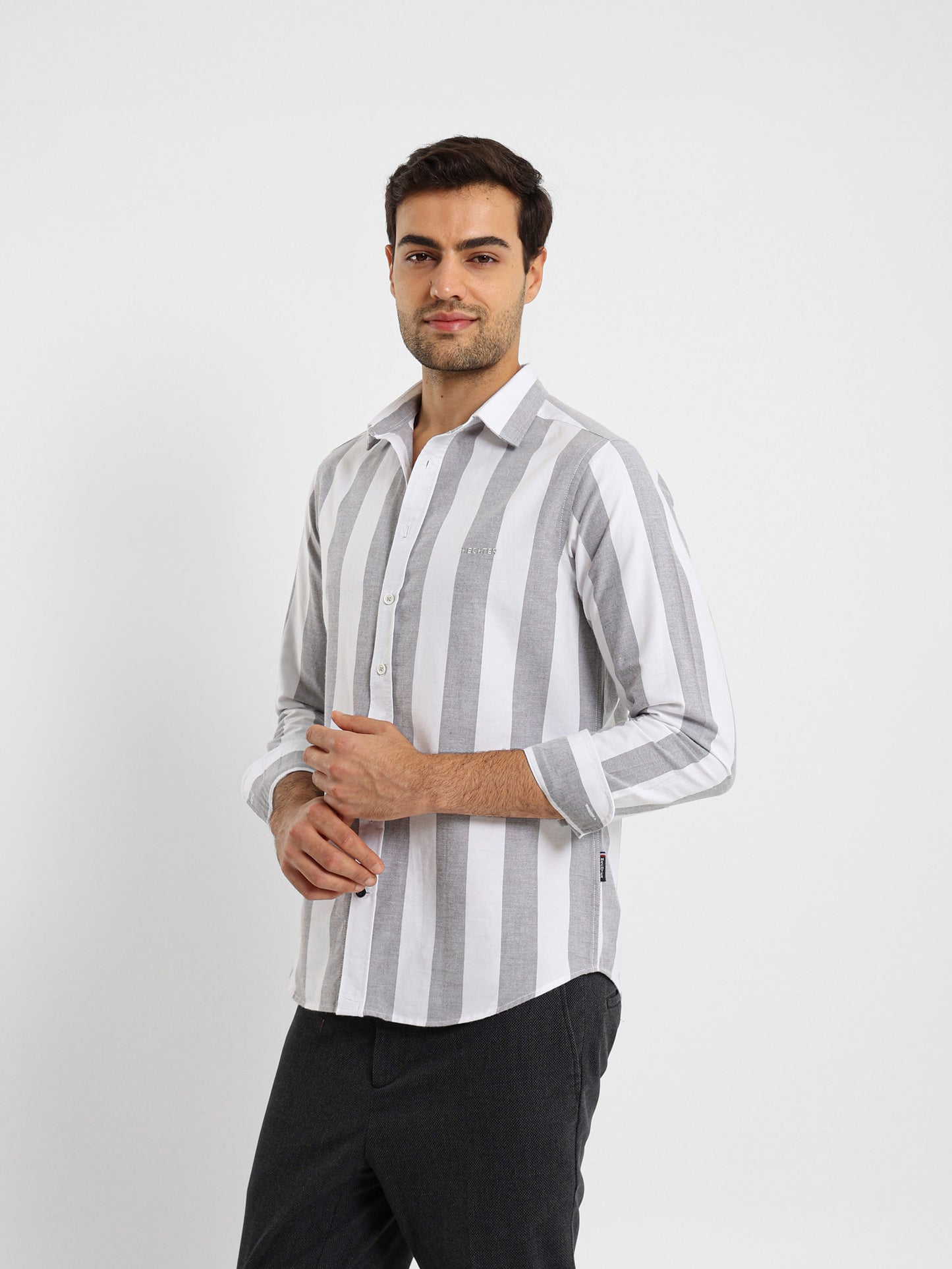 Basic Oxford Wide Striped Long Sleeve Shirt