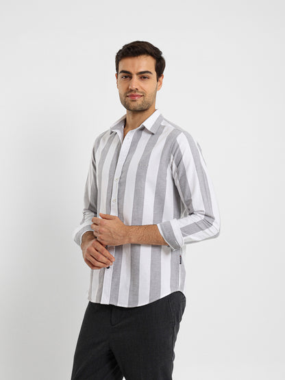 Basic Oxford Wide Striped Long Sleeve Shirt