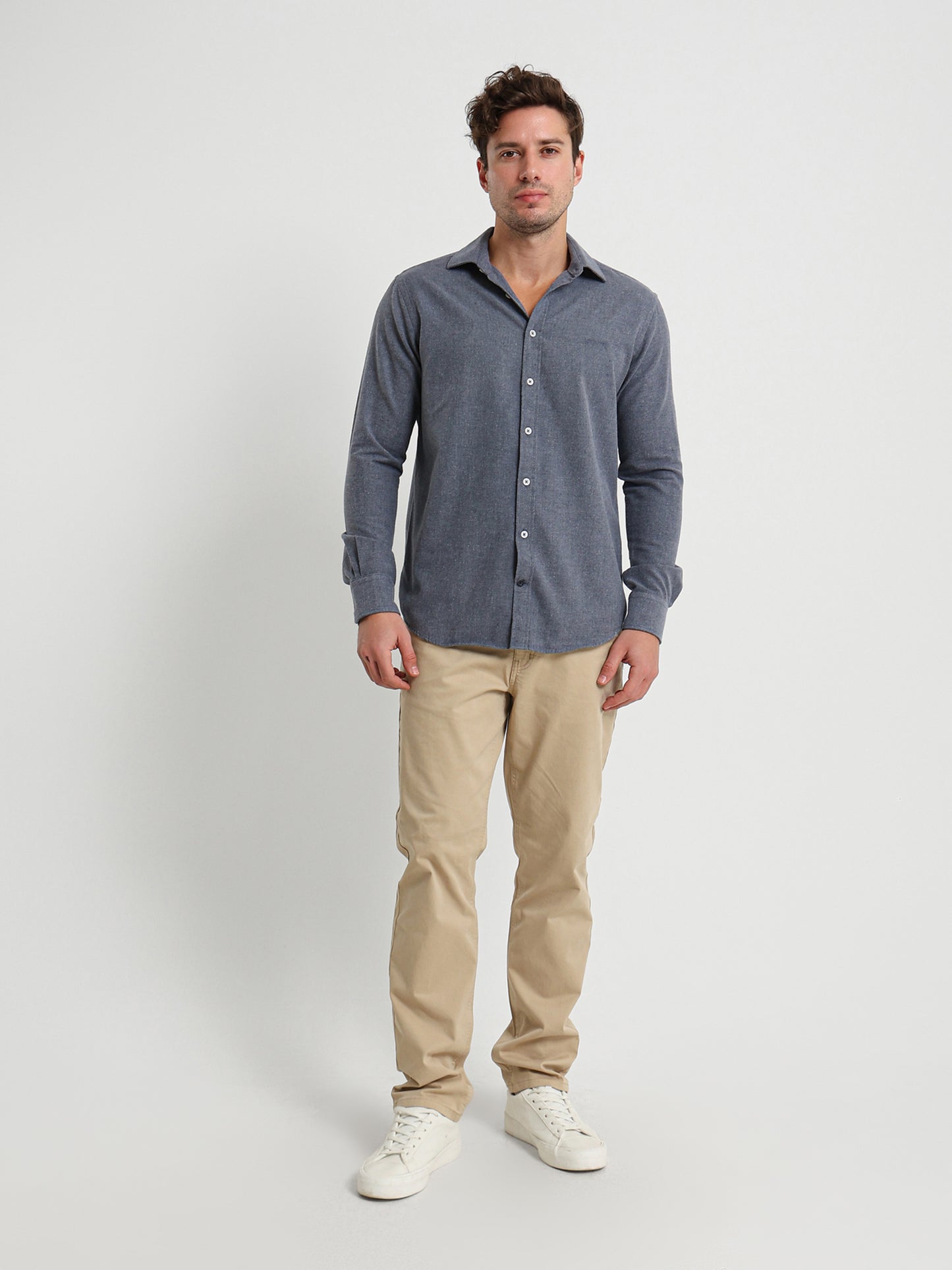 Cotton Twill Long Sleeve Kent Collar Shirt