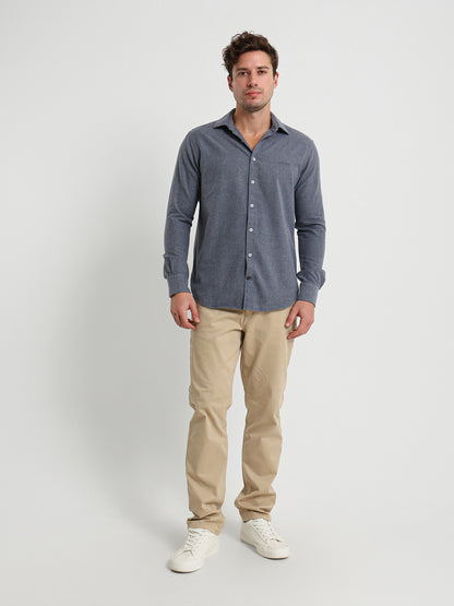 Cotton Twill Long Sleeve Kent Collar Shirt