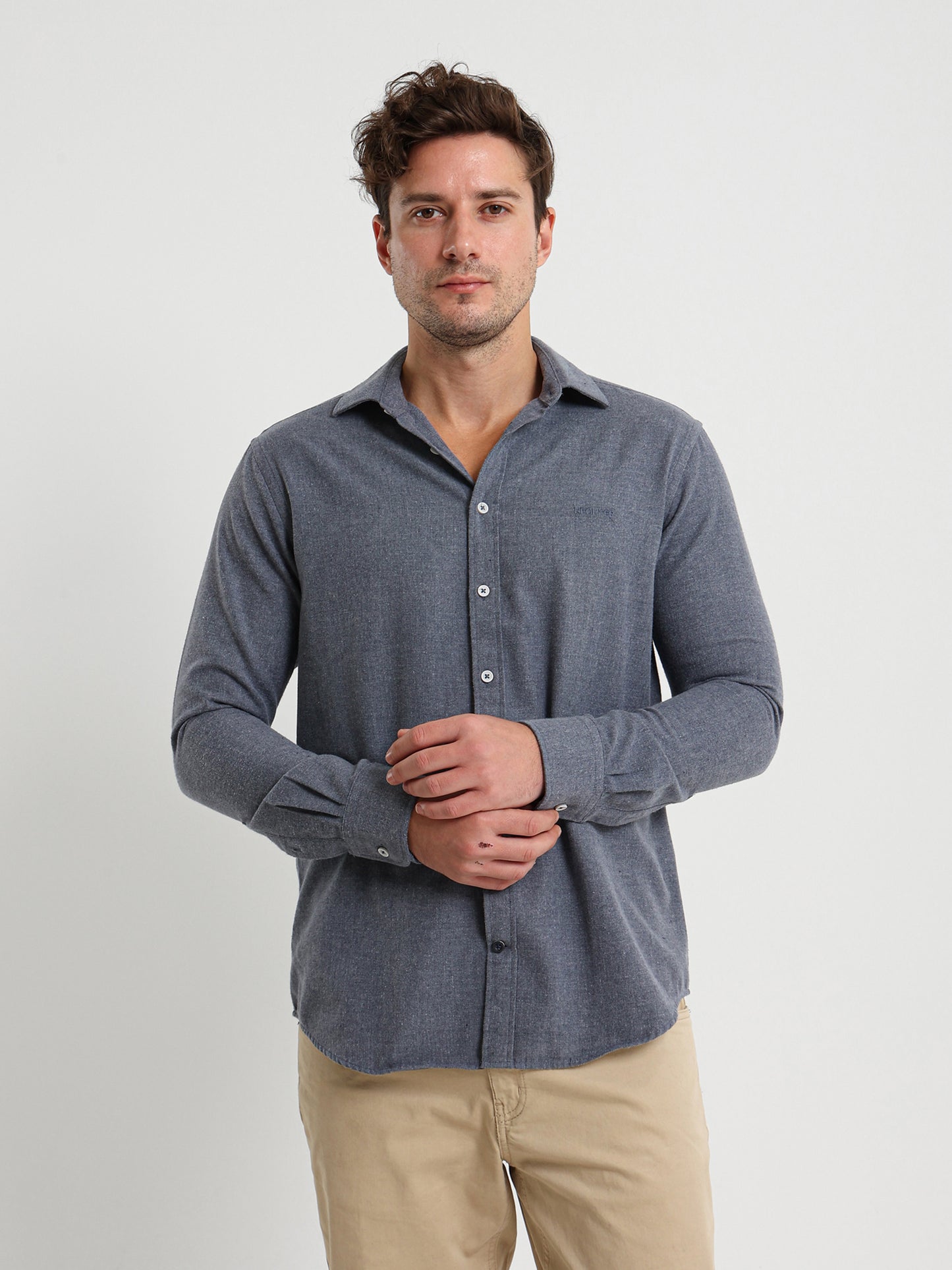 Cotton Twill Long Sleeve Kent Collar Shirt