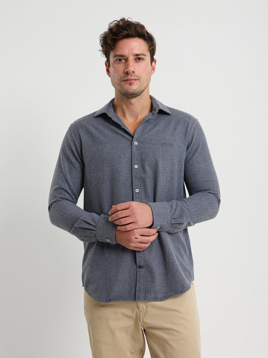 Cotton Twill Long Sleeve Kent Collar Shirt