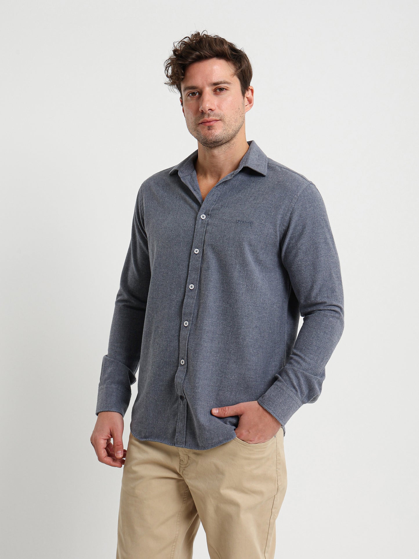 Cotton Twill Long Sleeve Kent Collar Shirt