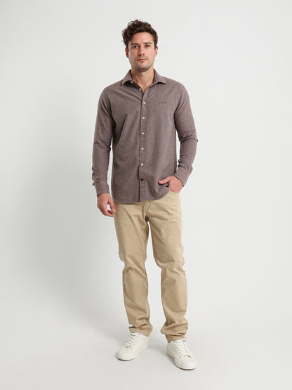 Cotton Twill Long Sleeve Kent Collar Shirt