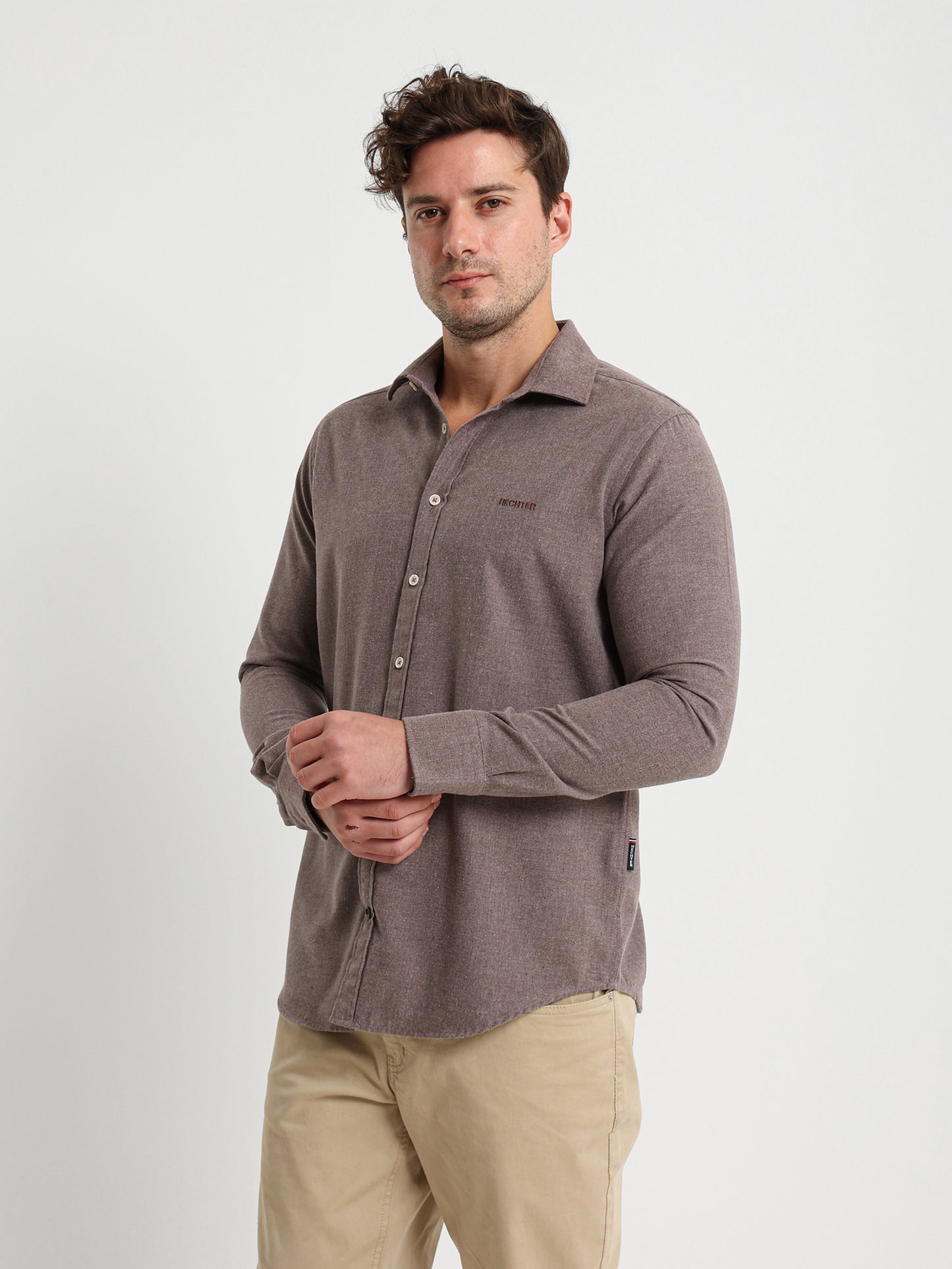 Cotton Twill Long Sleeve Kent Collar Shirt