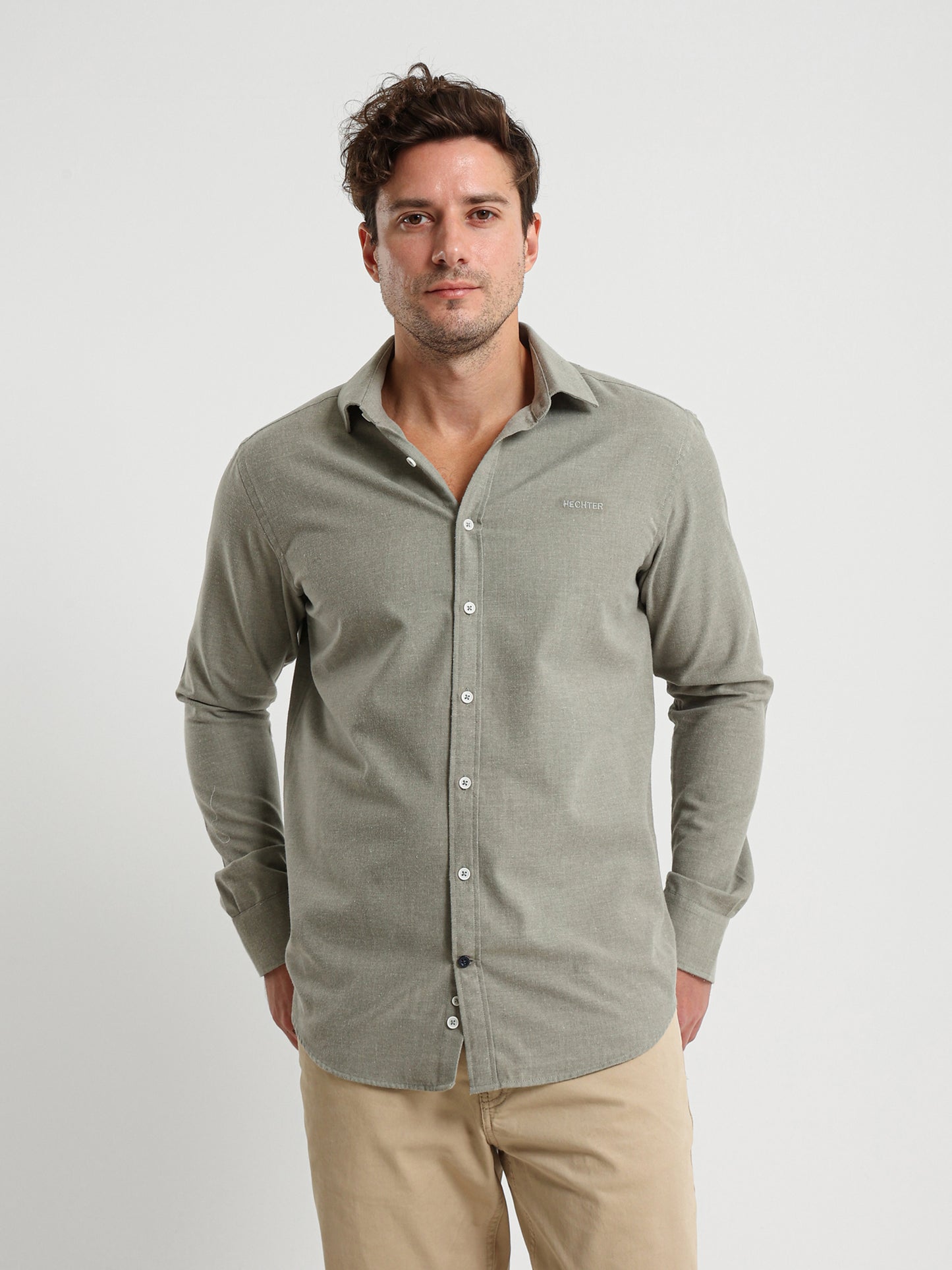 Cotton Twill Long Sleeve Kent Collar Shirt