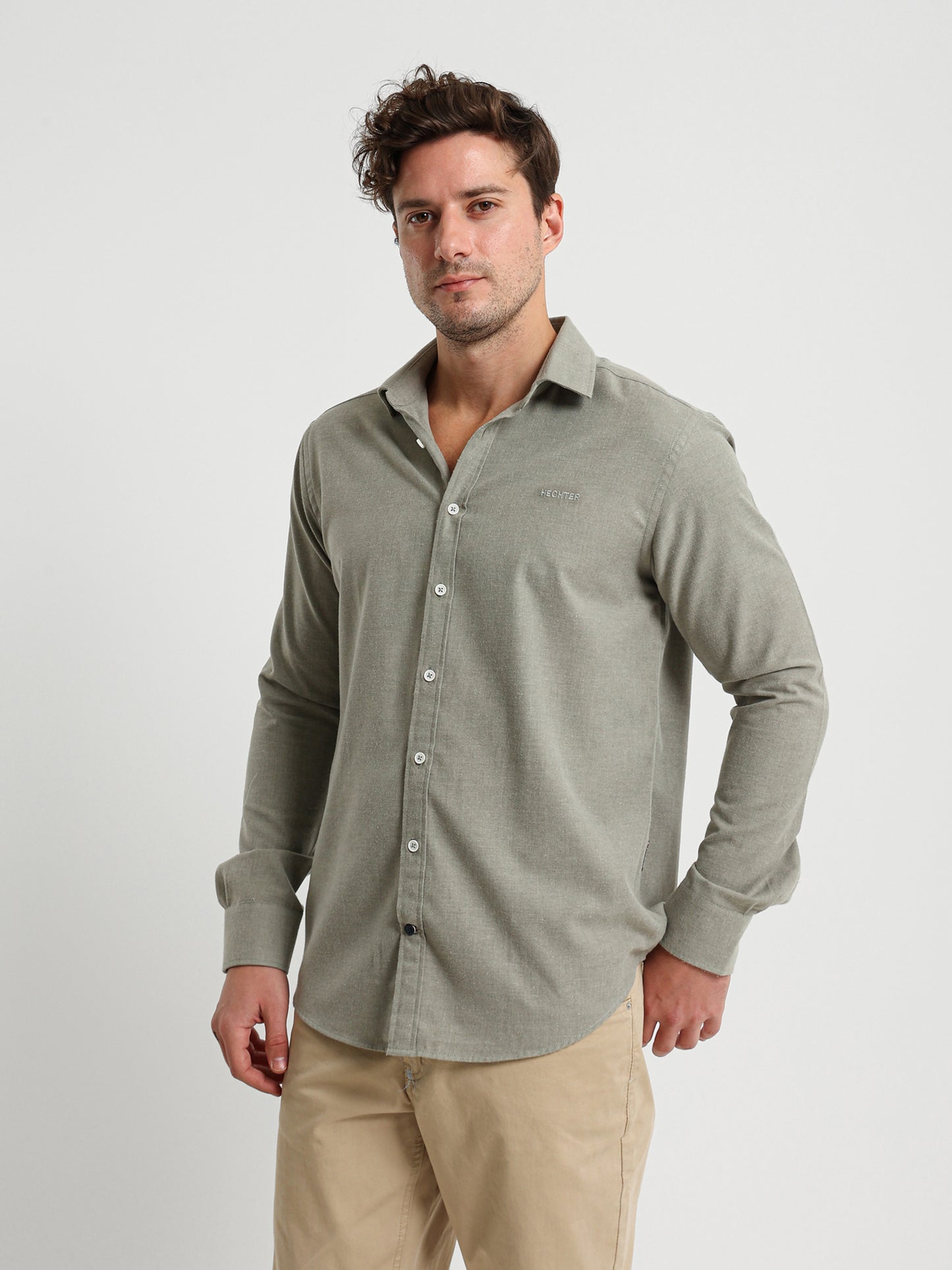 Cotton Twill Long Sleeve Kent Collar Shirt