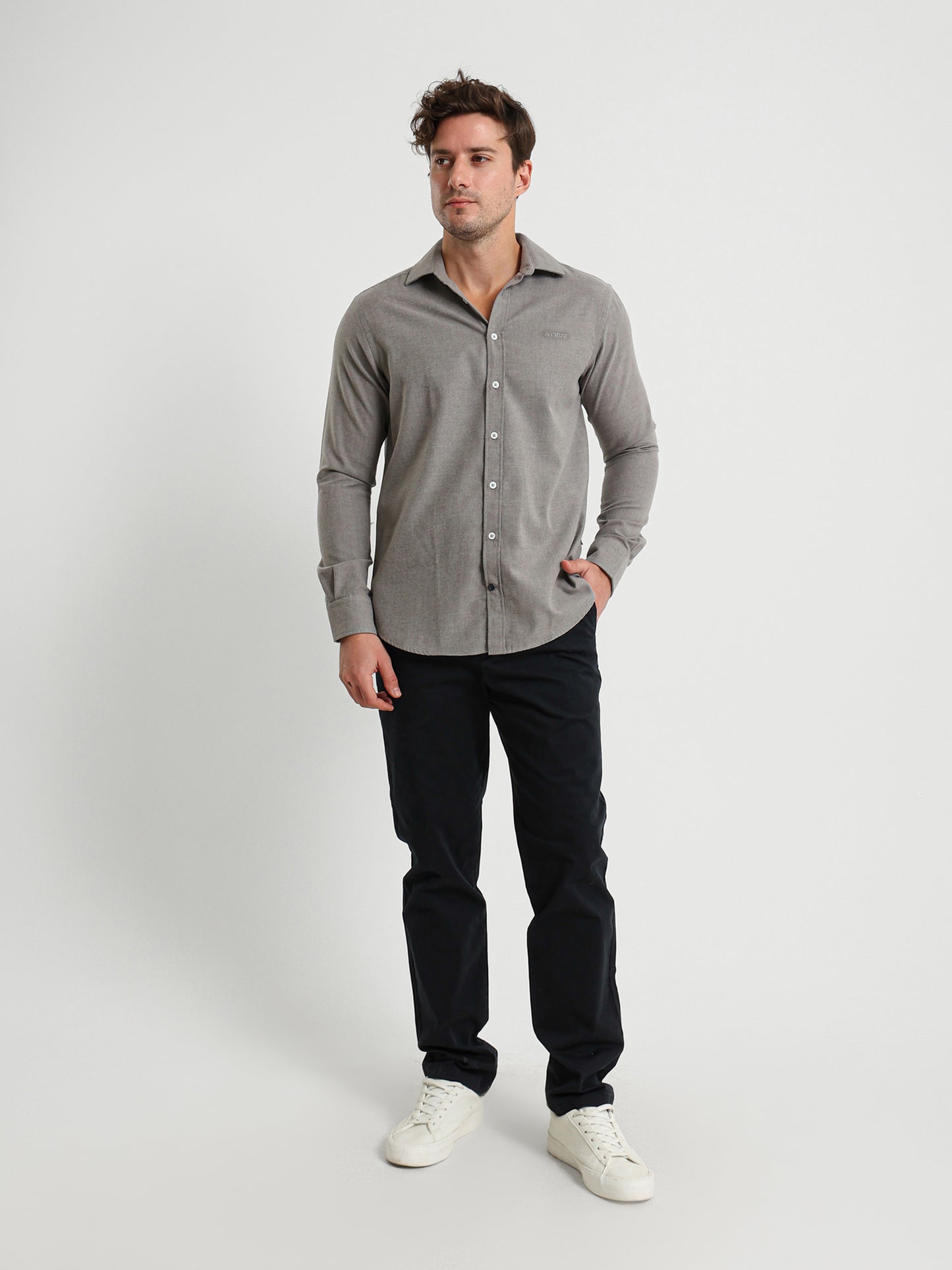 Cotton Twill Long Sleeve Kent Collar Shirt