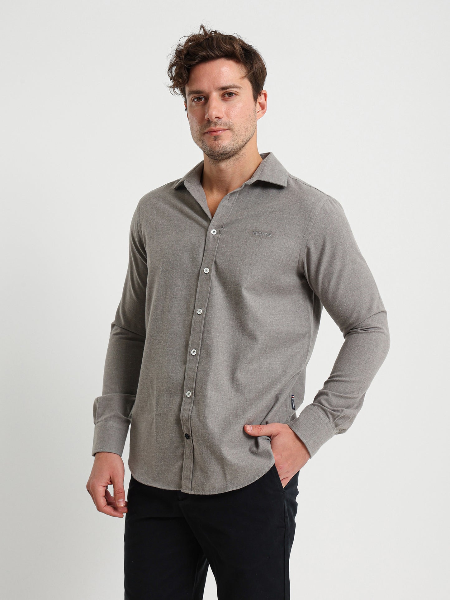 Cotton Twill Long Sleeve Kent Collar Shirt