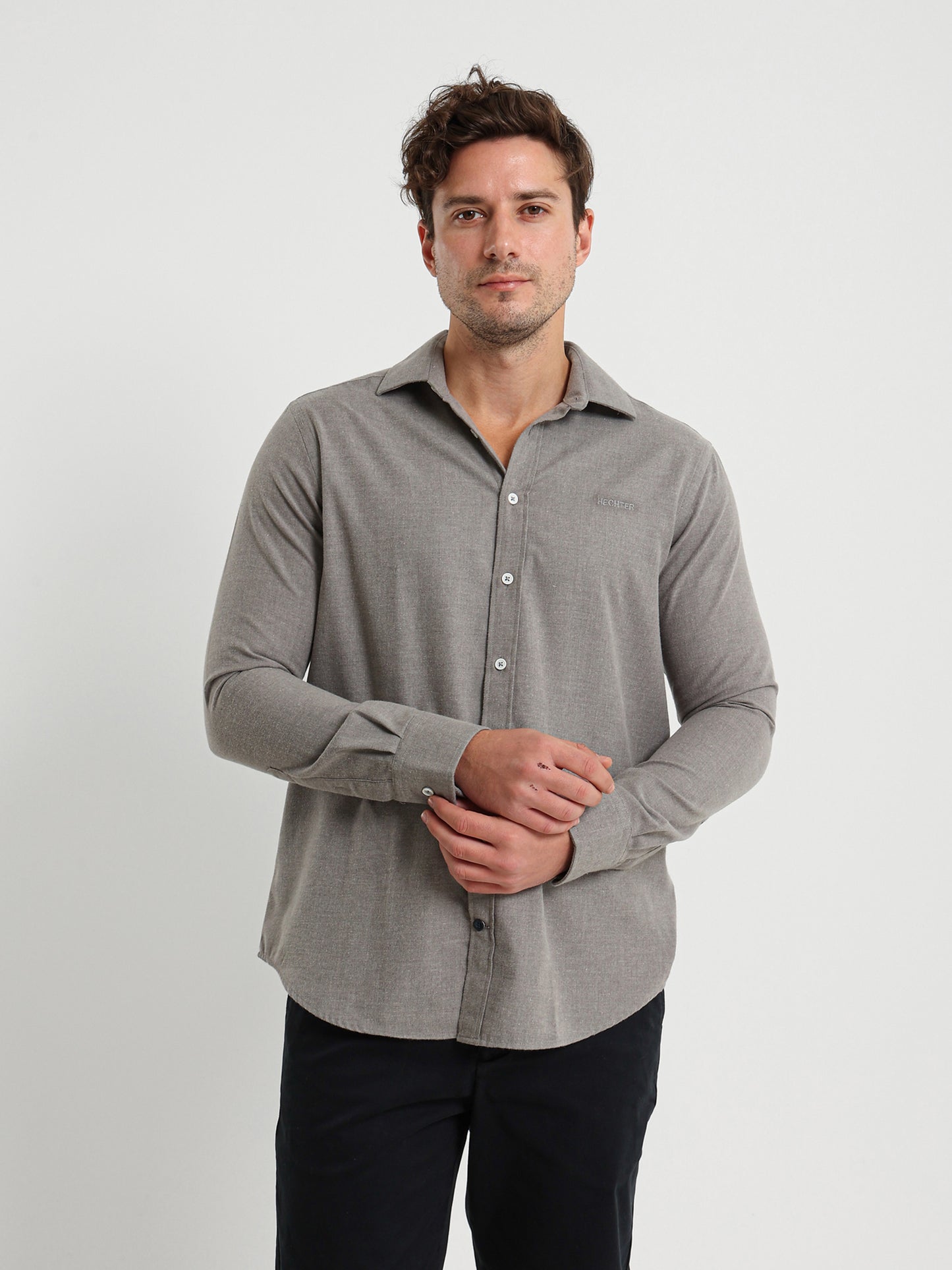 Cotton Twill Long Sleeve Kent Collar Shirt