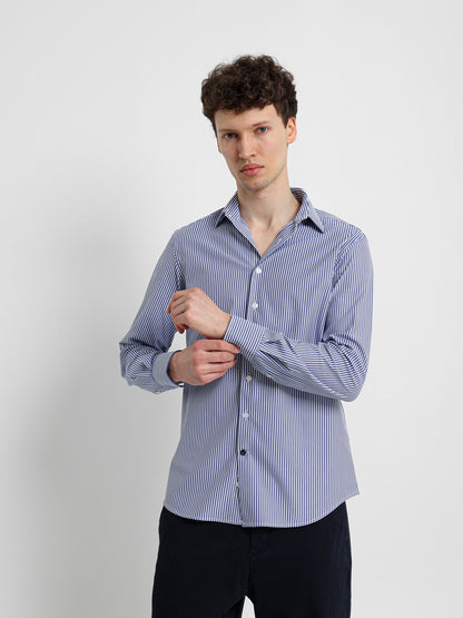 Long Sleeve Kent Collar Striped Shirt