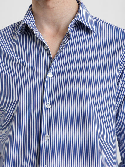 Long Sleeve Kent Collar Striped Shirt