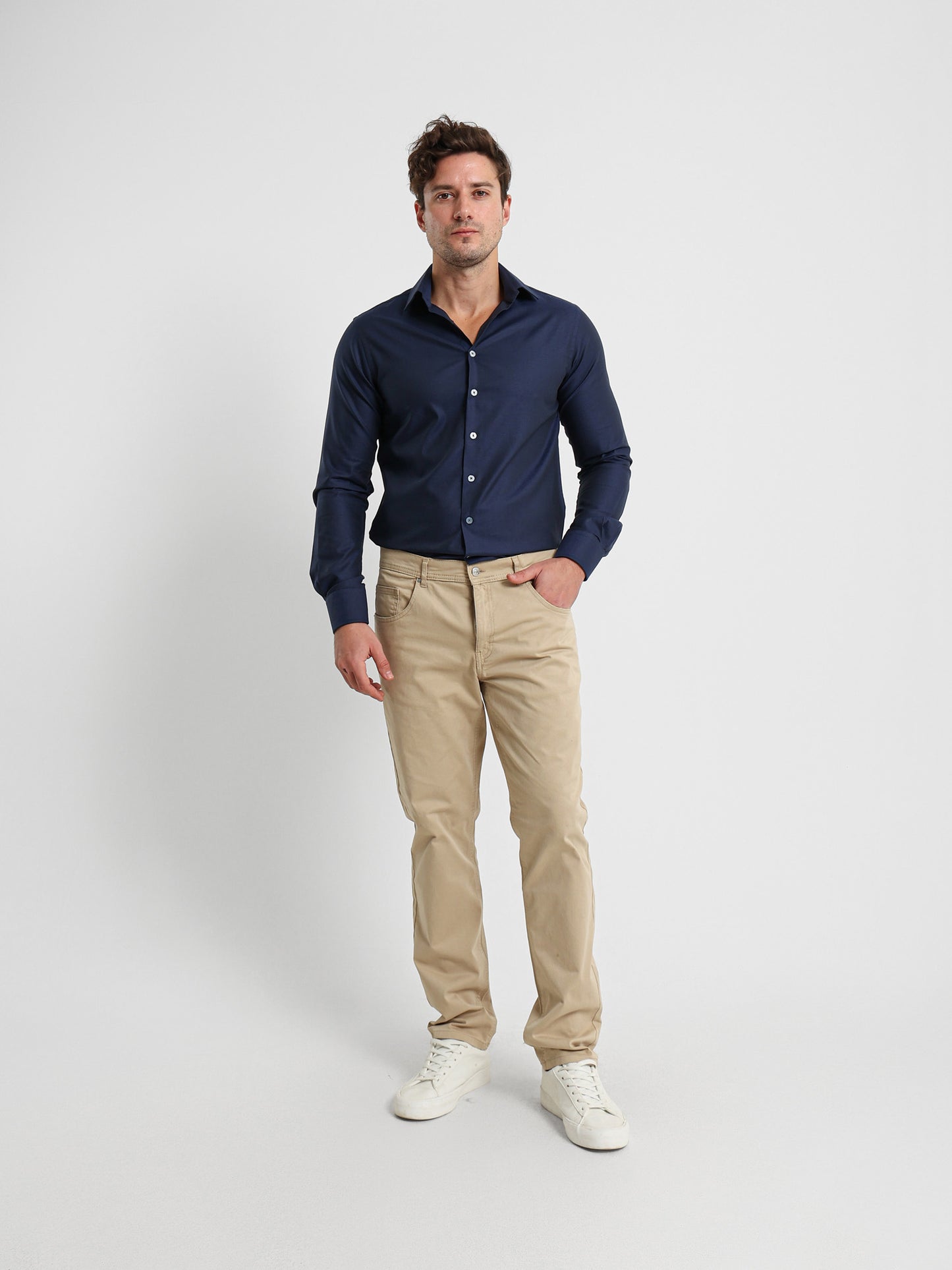 Kent Collar Textured Long Sleeve Shirt