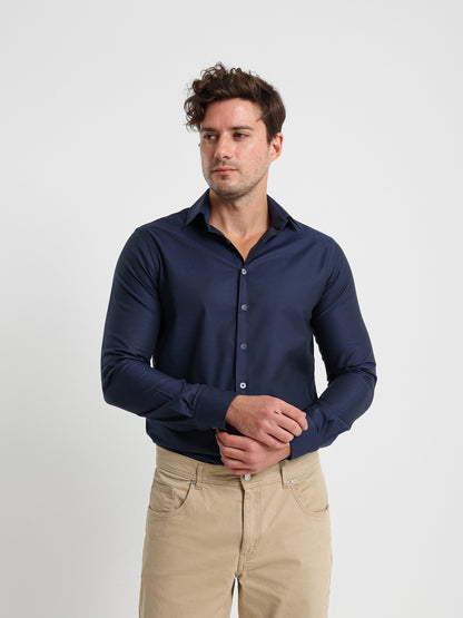 Kent Collar Textured Long Sleeve Shirt