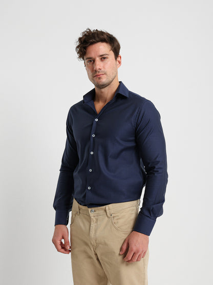 Kent Collar Textured Long Sleeve Shirt