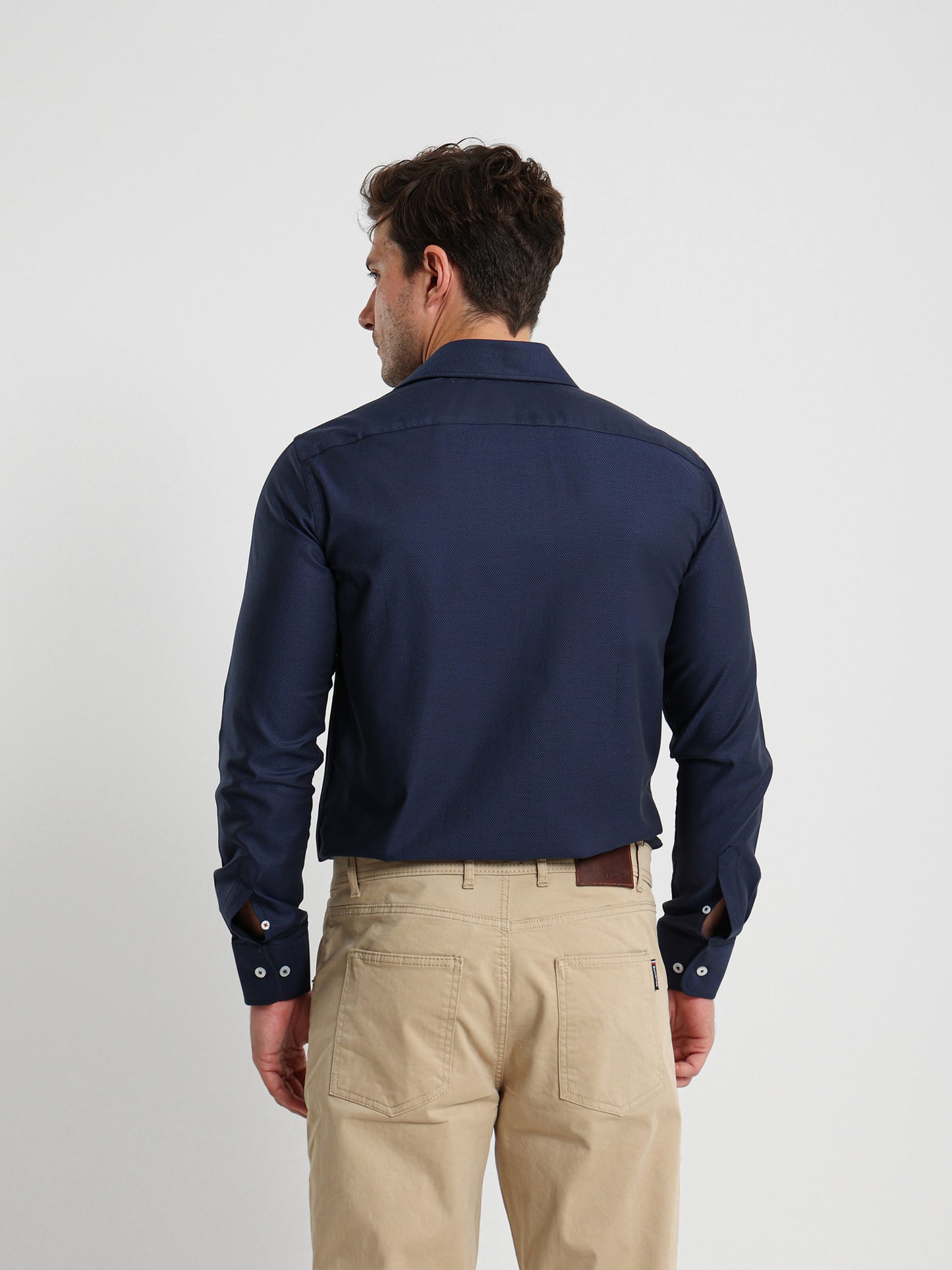 Kent Collar Textured Long Sleeve Shirt