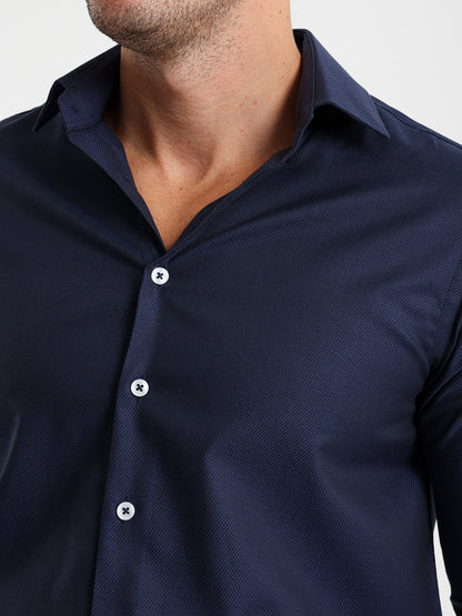 Kent Collar Textured Long Sleeve Shirt