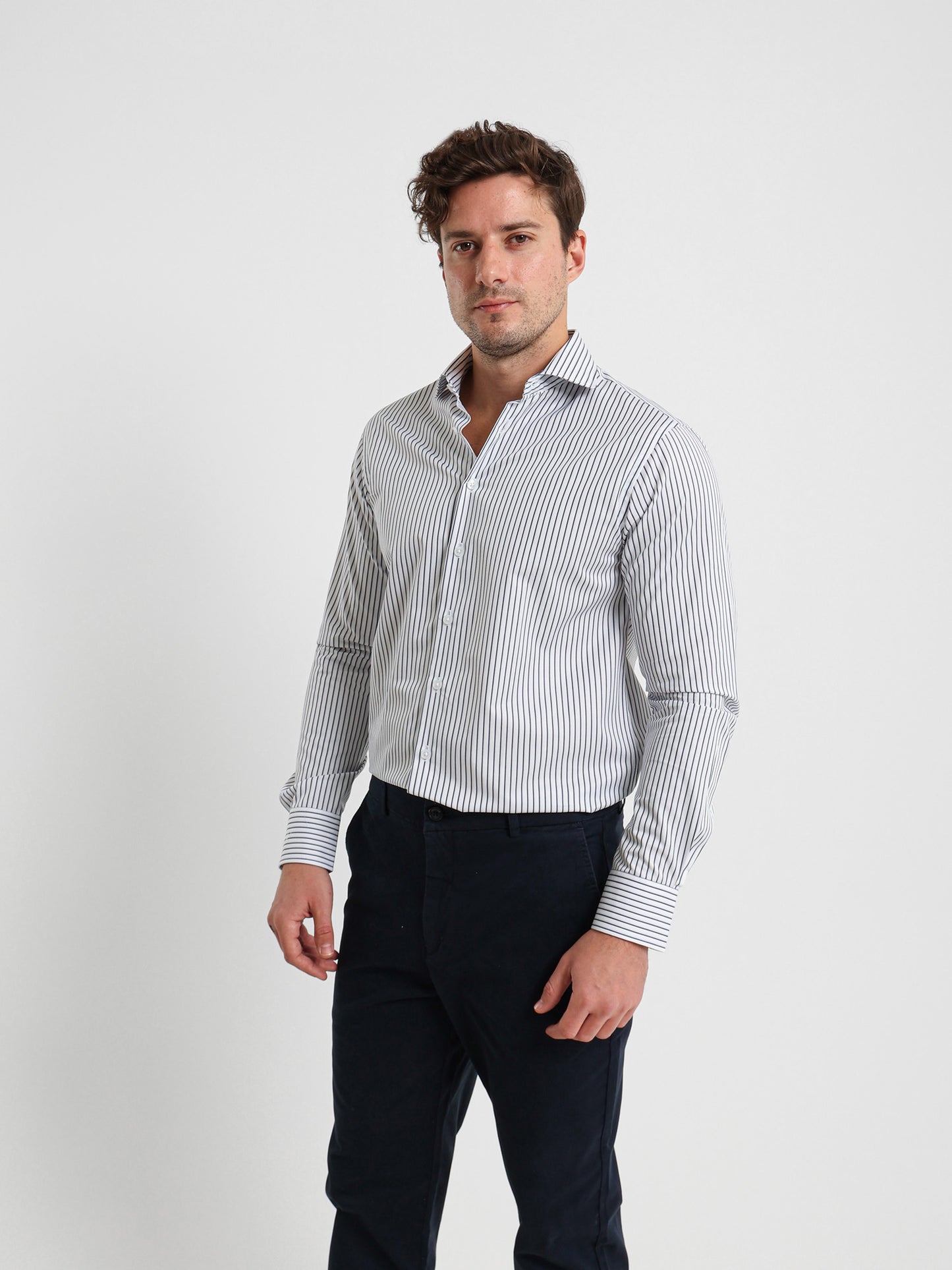 Italian Collar Striped Shirt