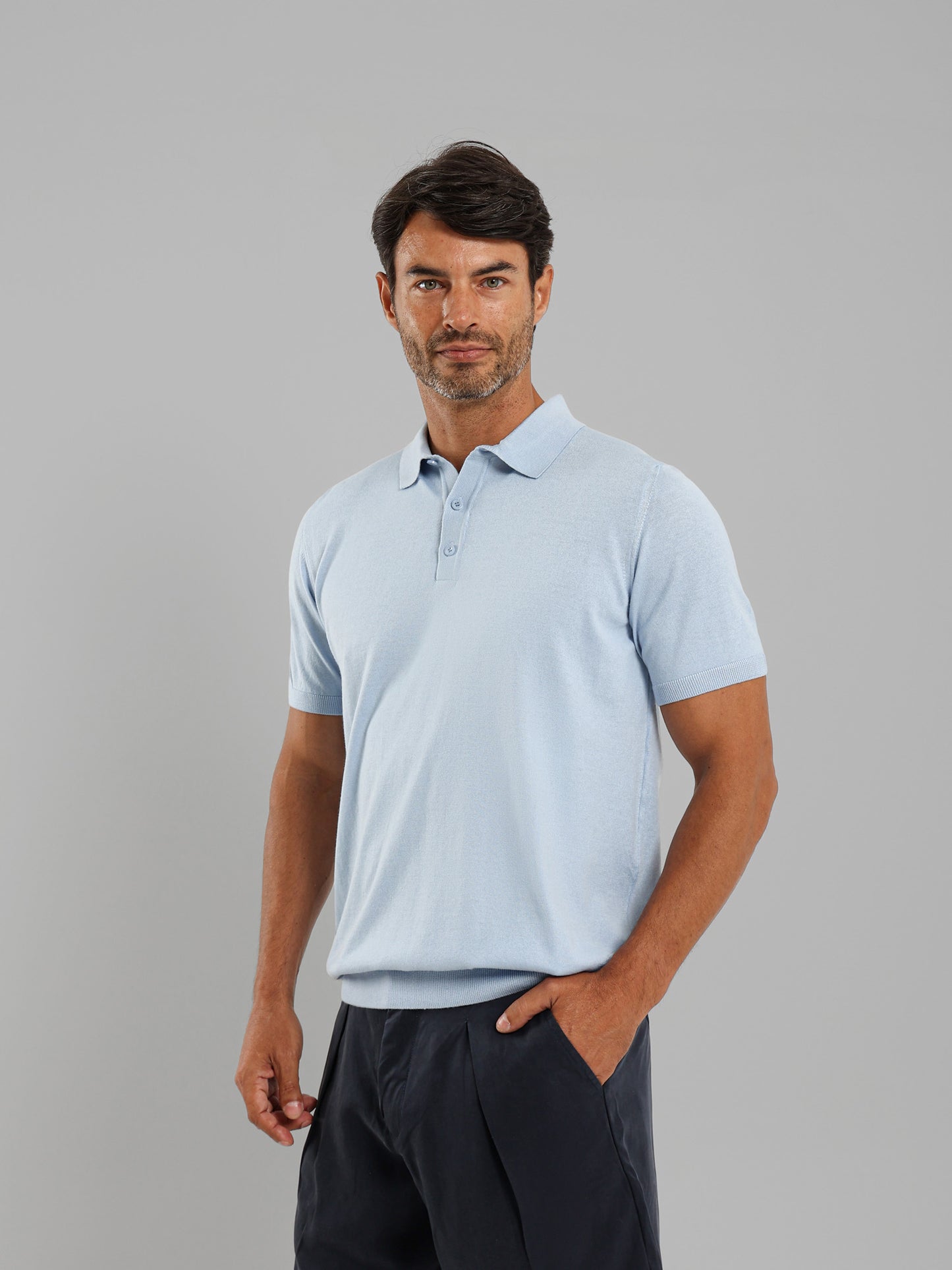 Buttoned Knit Polo Shirt