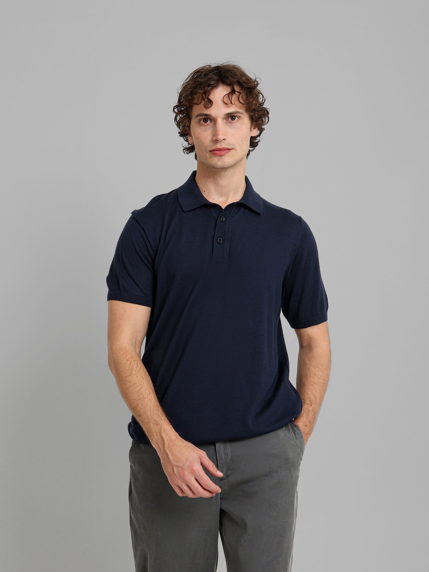 Buttoned Knit Polo Shirt