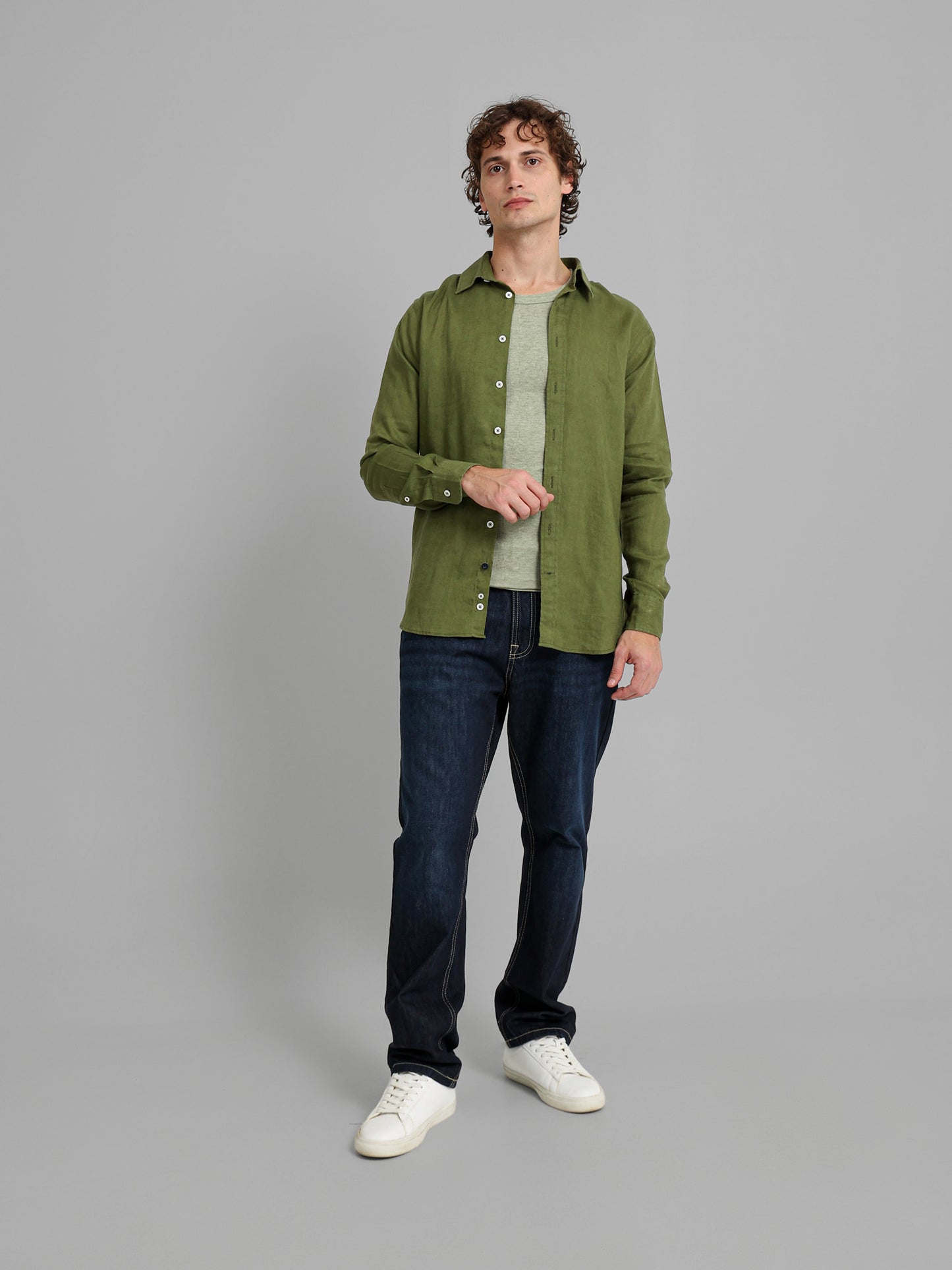 Basic Linen Long Sleeve Kent Collar Shirt