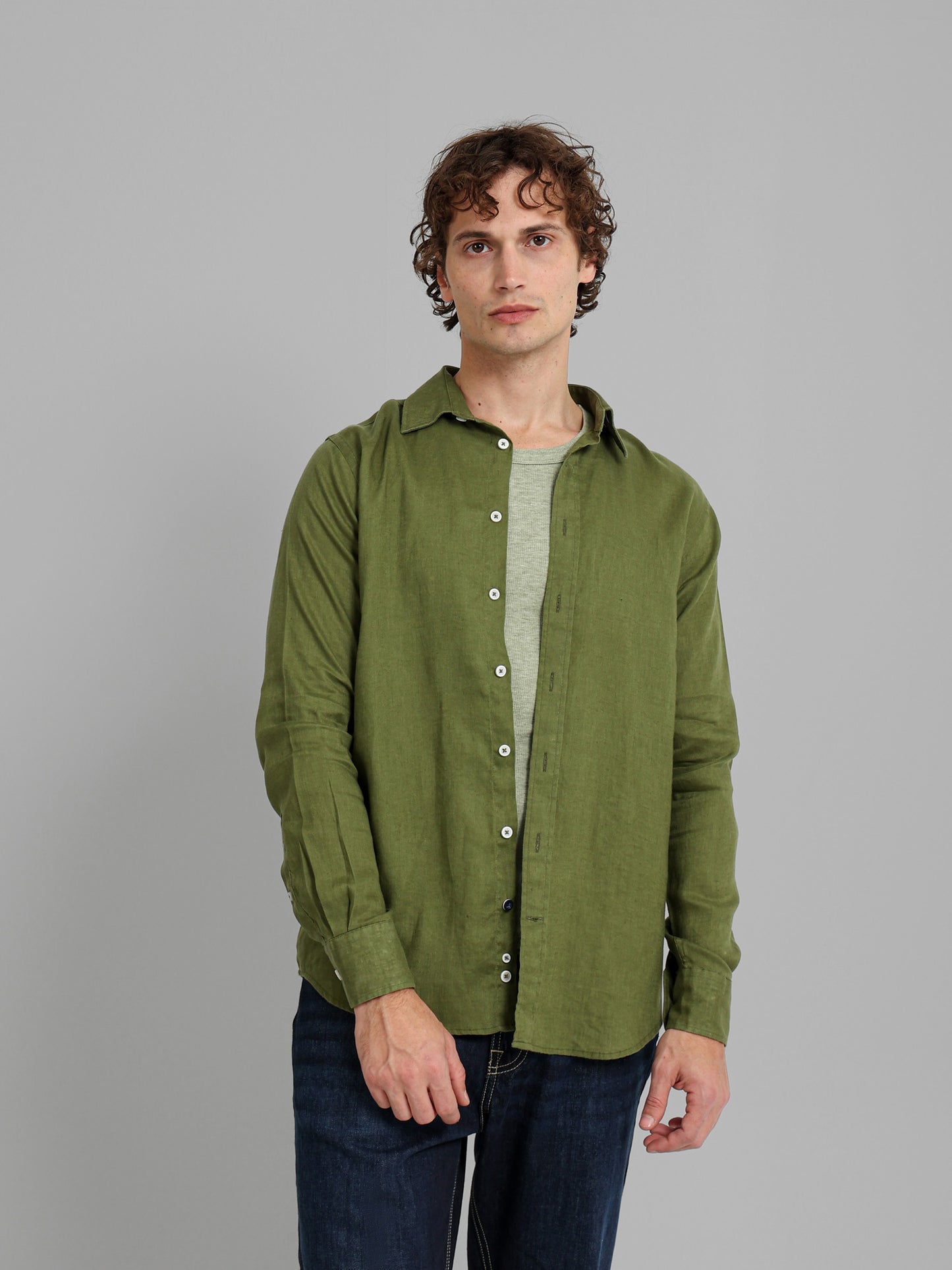 Basic Linen Long Sleeve Kent Collar Shirt