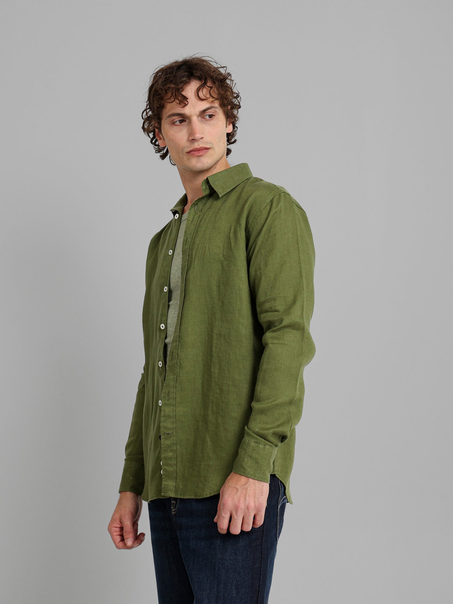 Basic Linen Long Sleeve Kent Collar Shirt