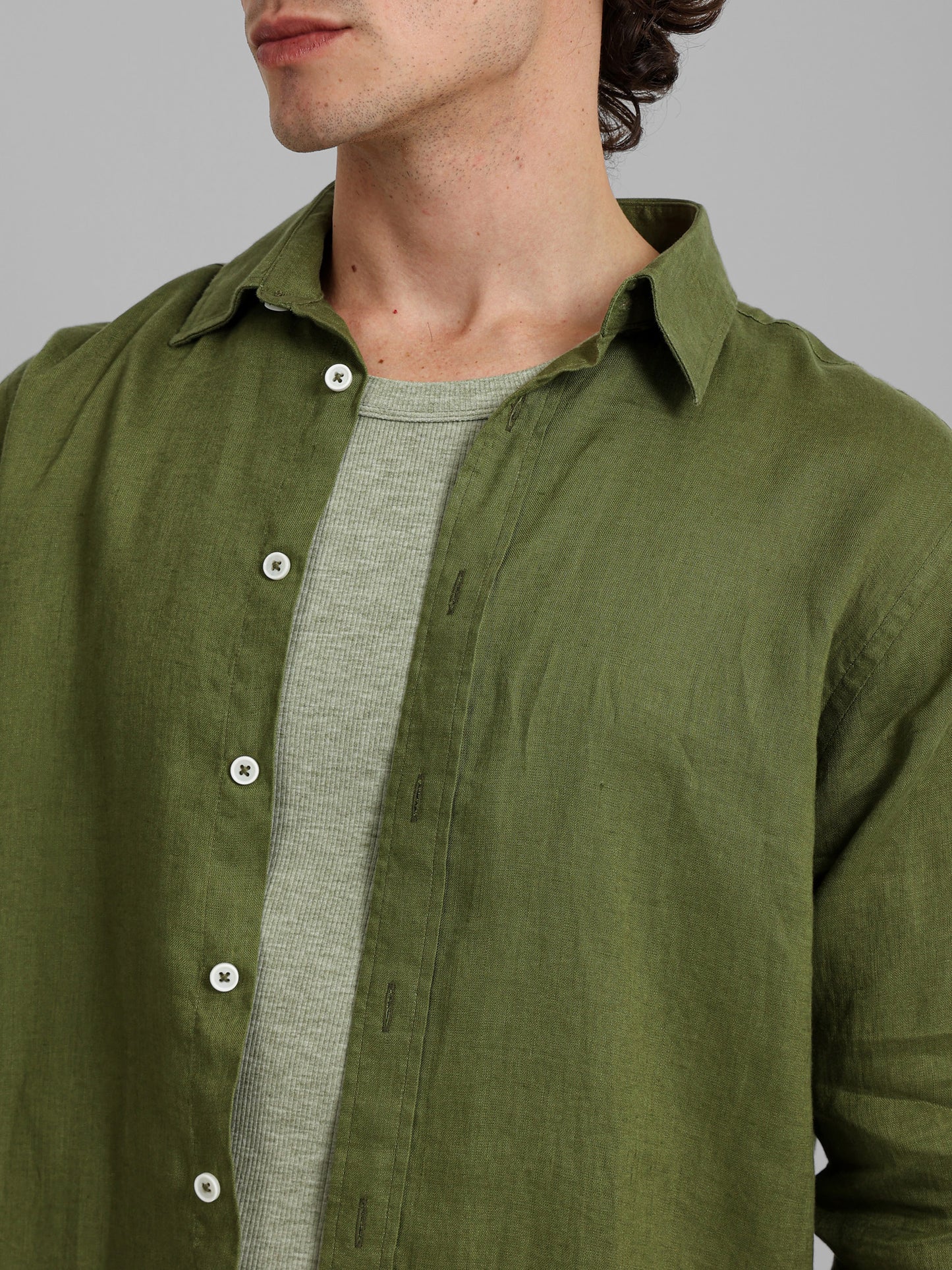 Basic Linen Long Sleeve Kent Collar Shirt