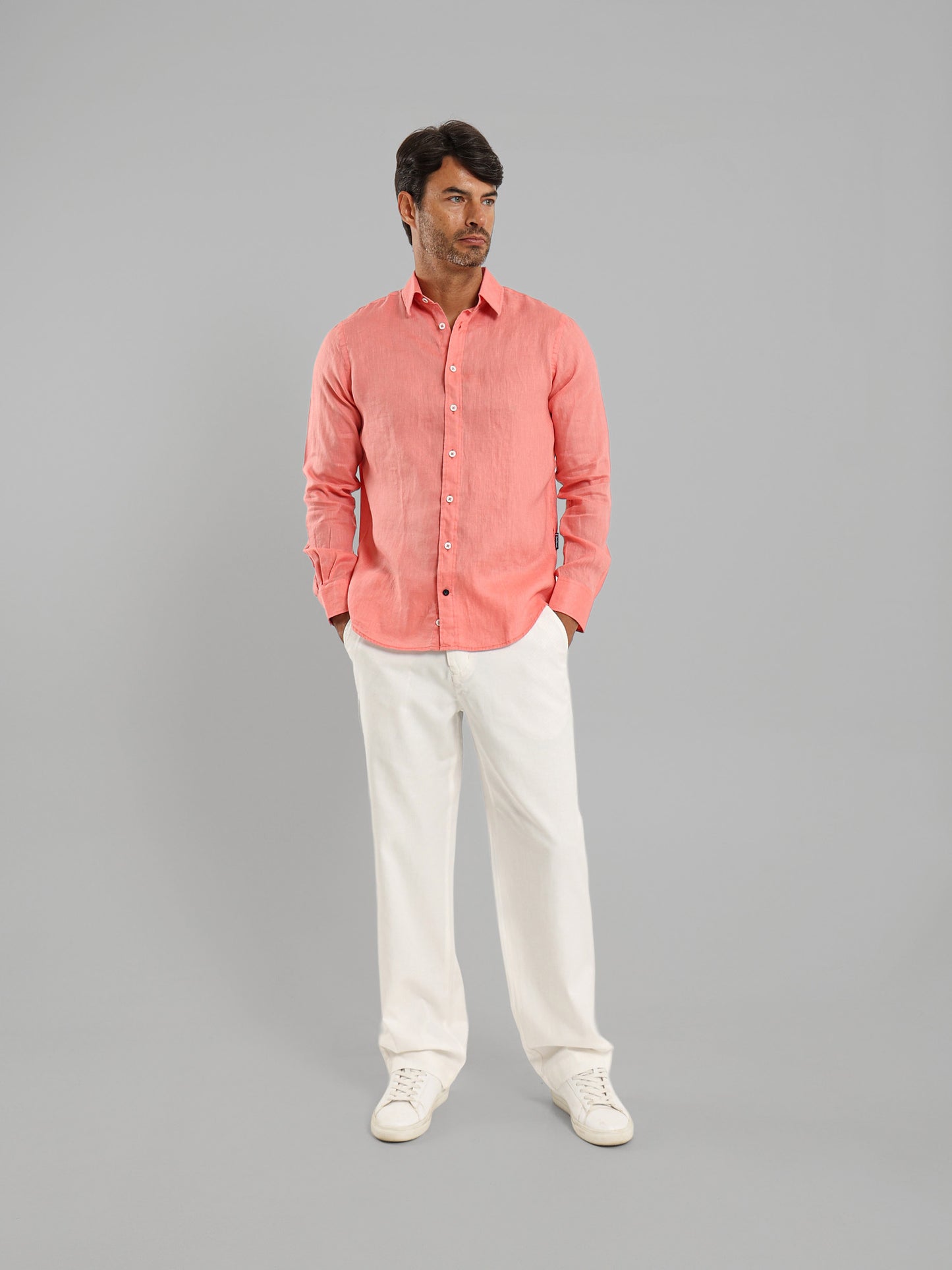 Basic Linen Long Sleeve Kent Collar Shirt