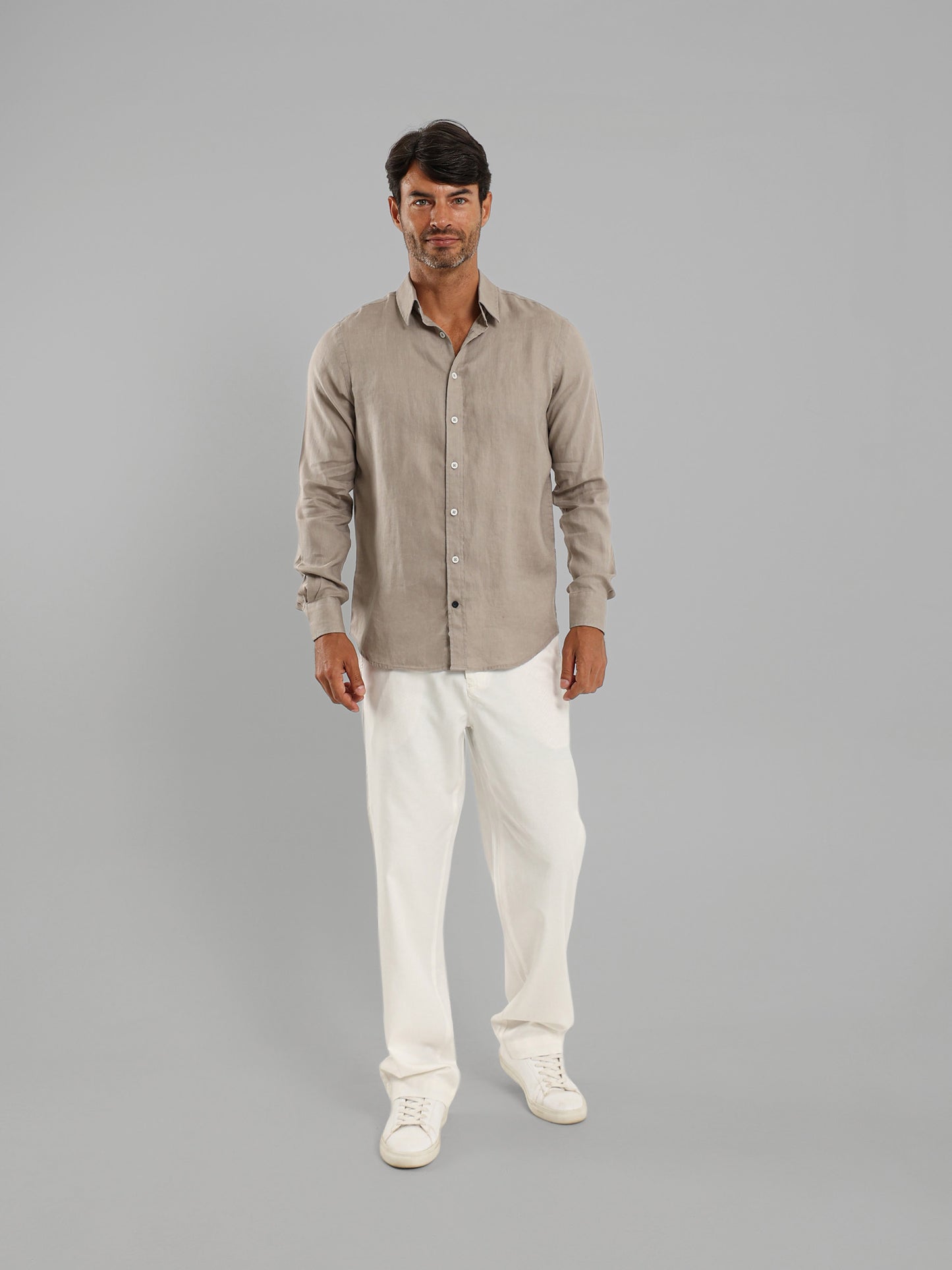 Basic Linen Long Sleeve Kent Collar Shirt