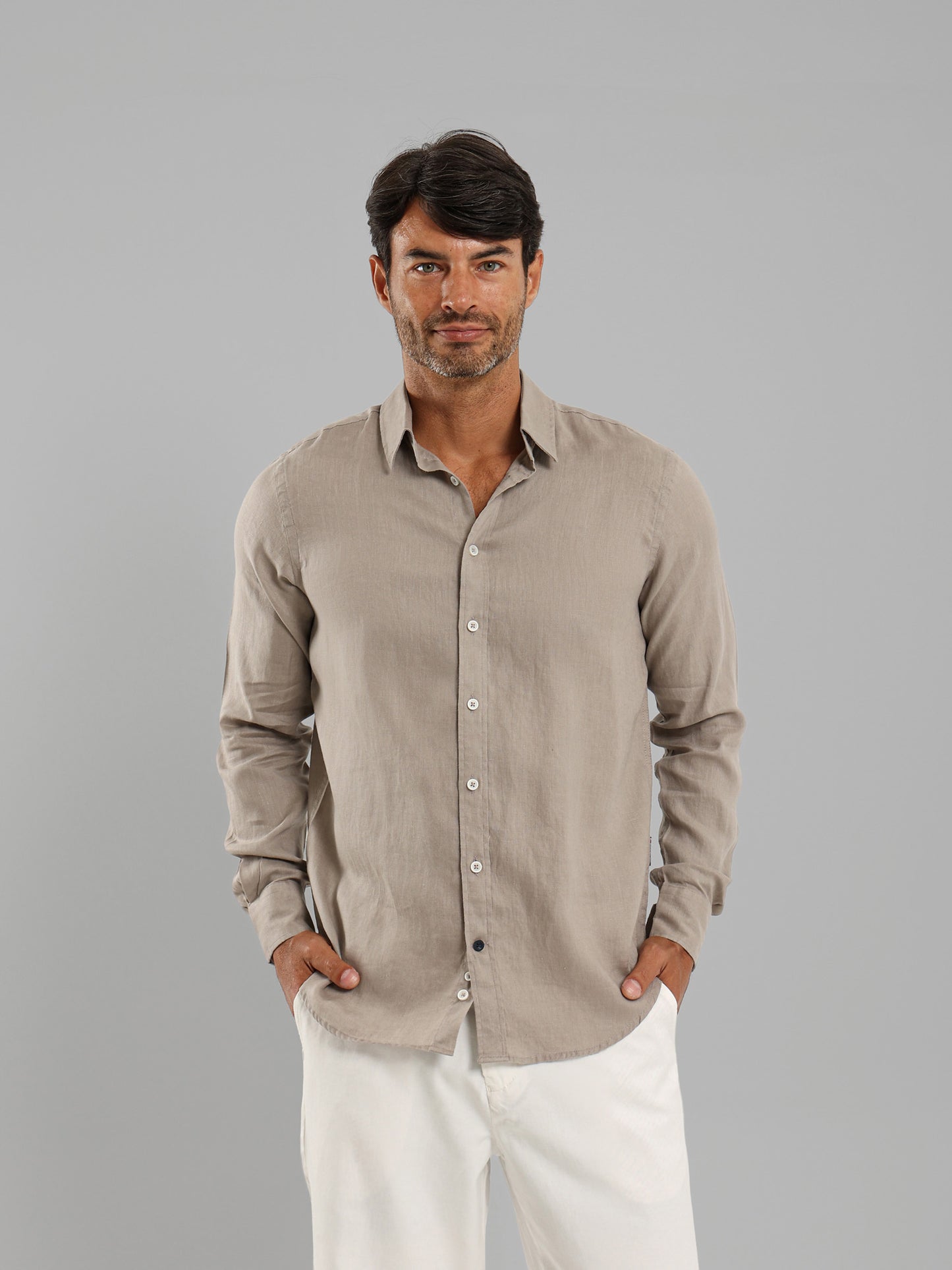 Basic Linen Long Sleeve Kent Collar Shirt