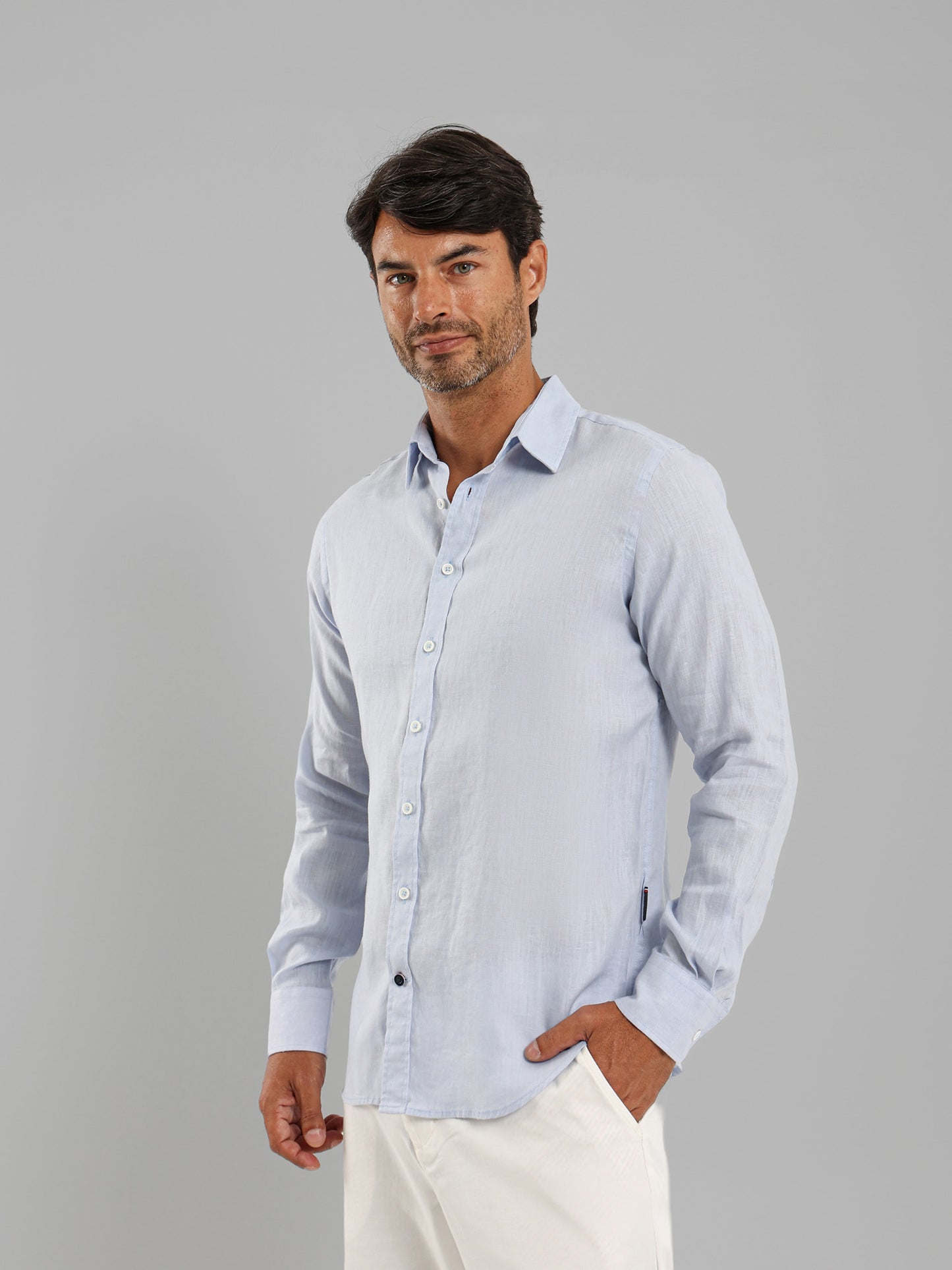 Basic Linen Long Sleeve Kent Collar Shirt