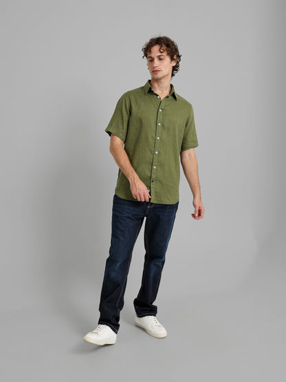 Basic Linen Short Sleeve Kent Collar Shirt