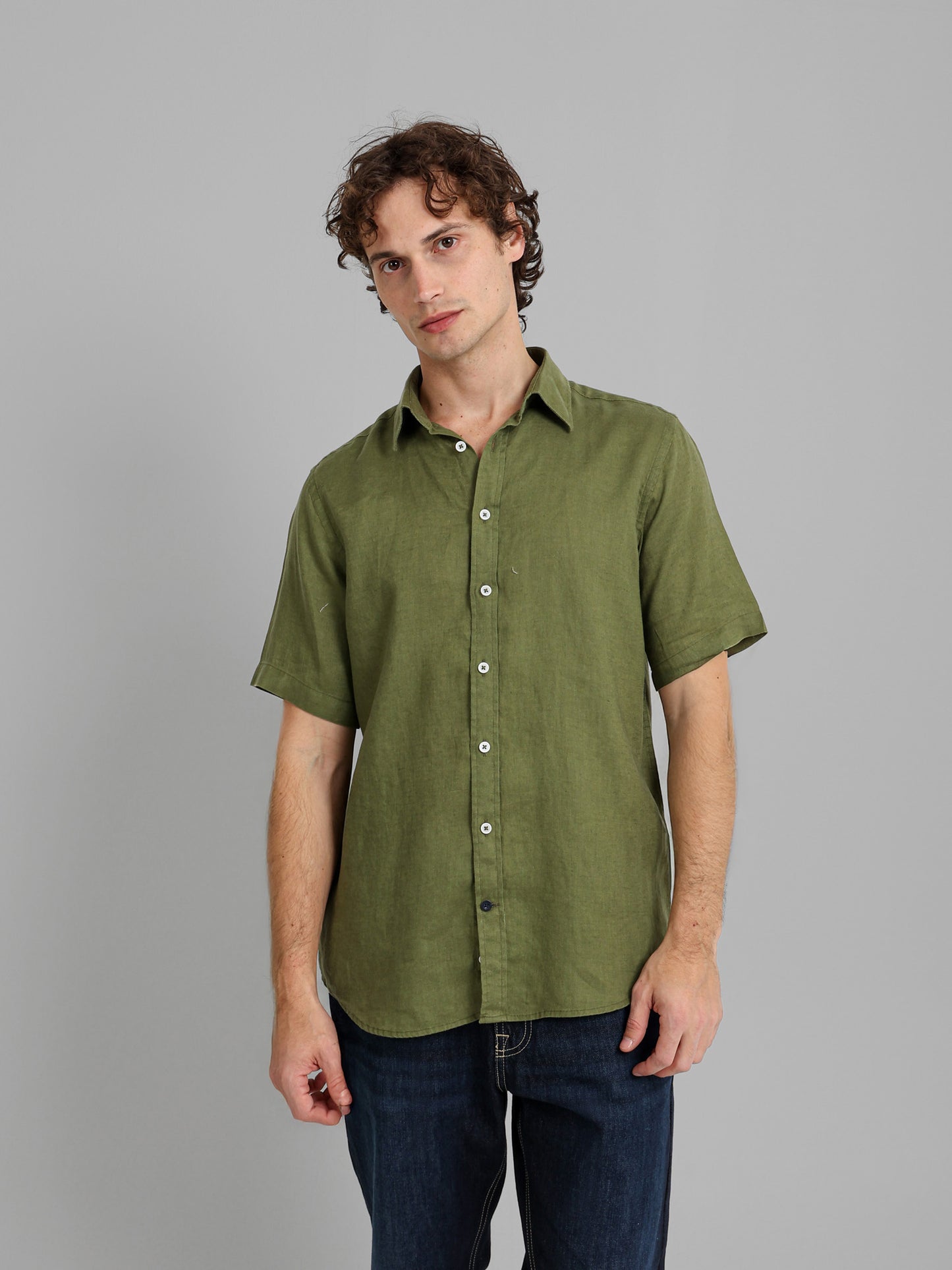 Basic Linen Short Sleeve Kent Collar Shirt
