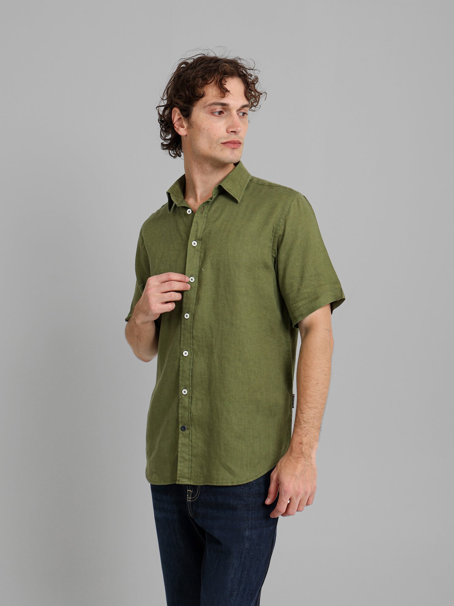 Basic Linen Short Sleeve Kent Collar Shirt