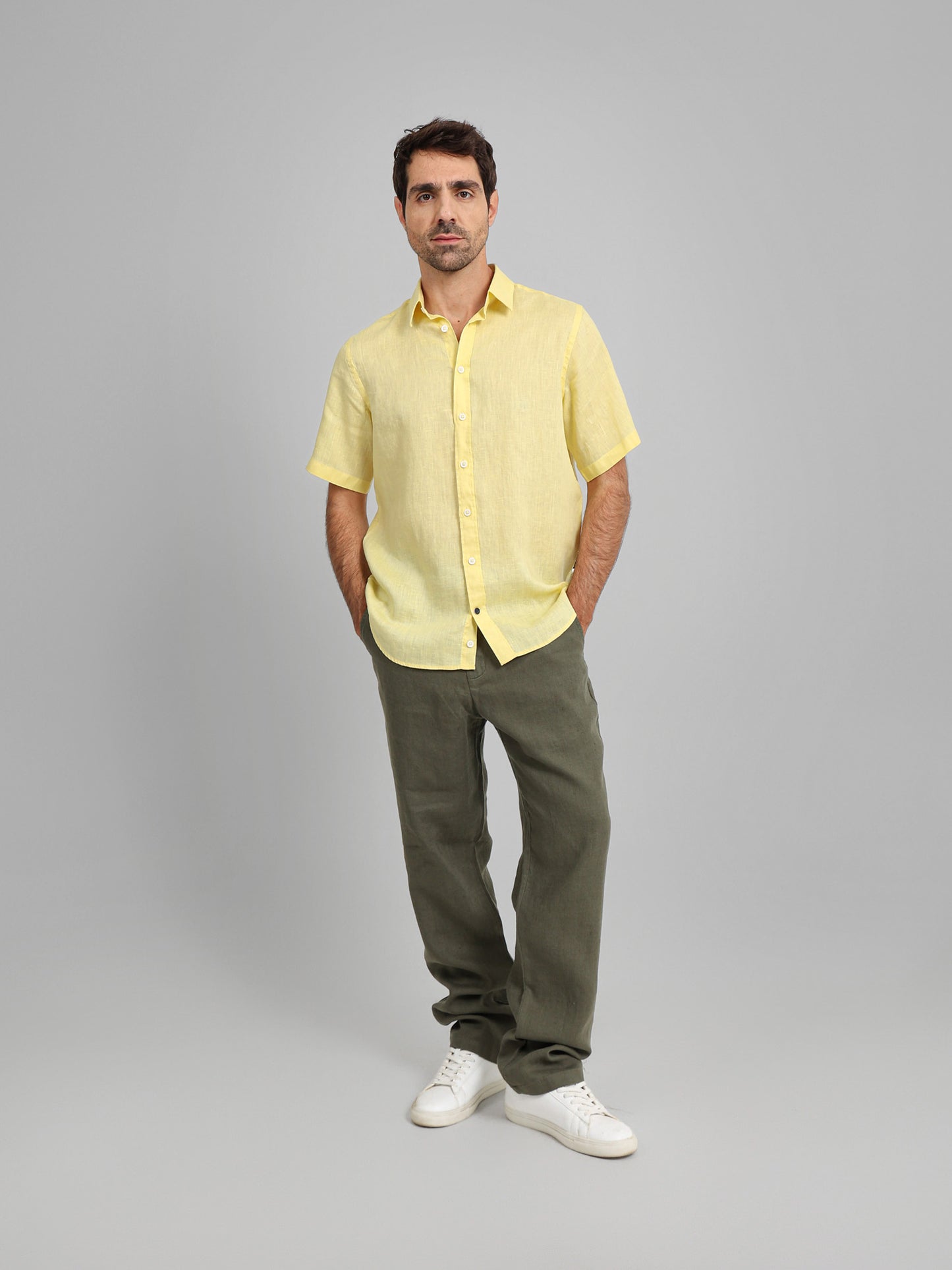 Linen Elastic Waist Cord Pants