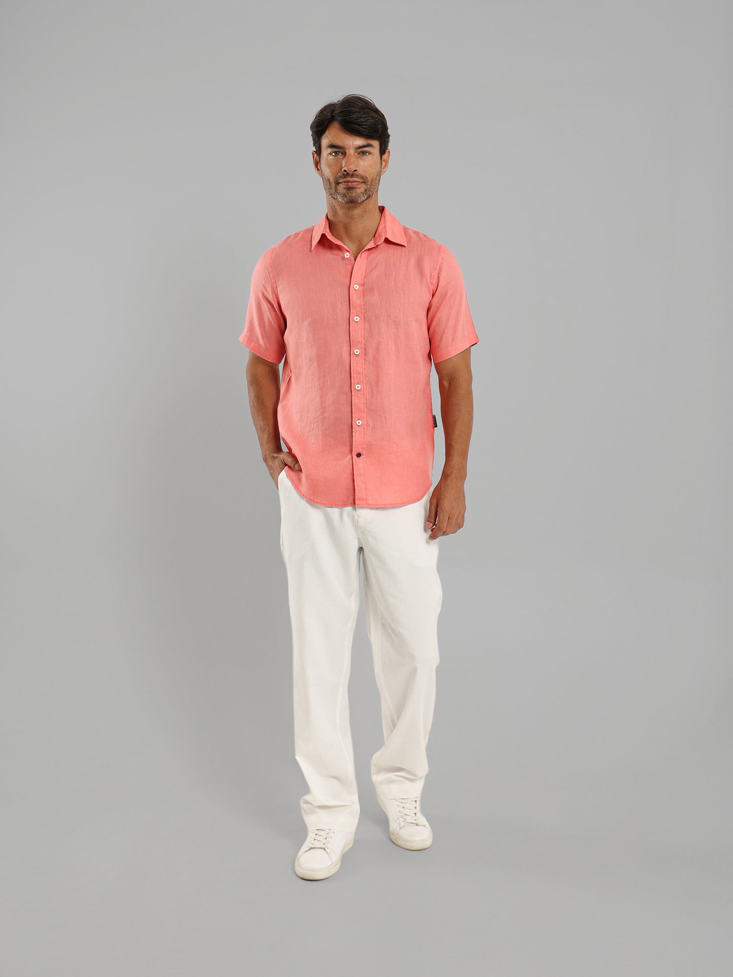 Basic Linen Short Sleeve Kent Collar Shirt