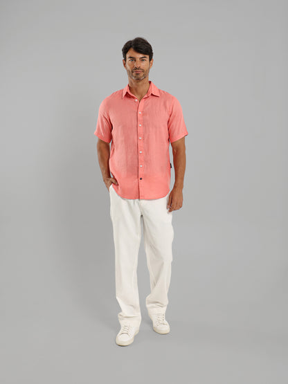 Basic Linen Short Sleeve Kent Collar Shirt