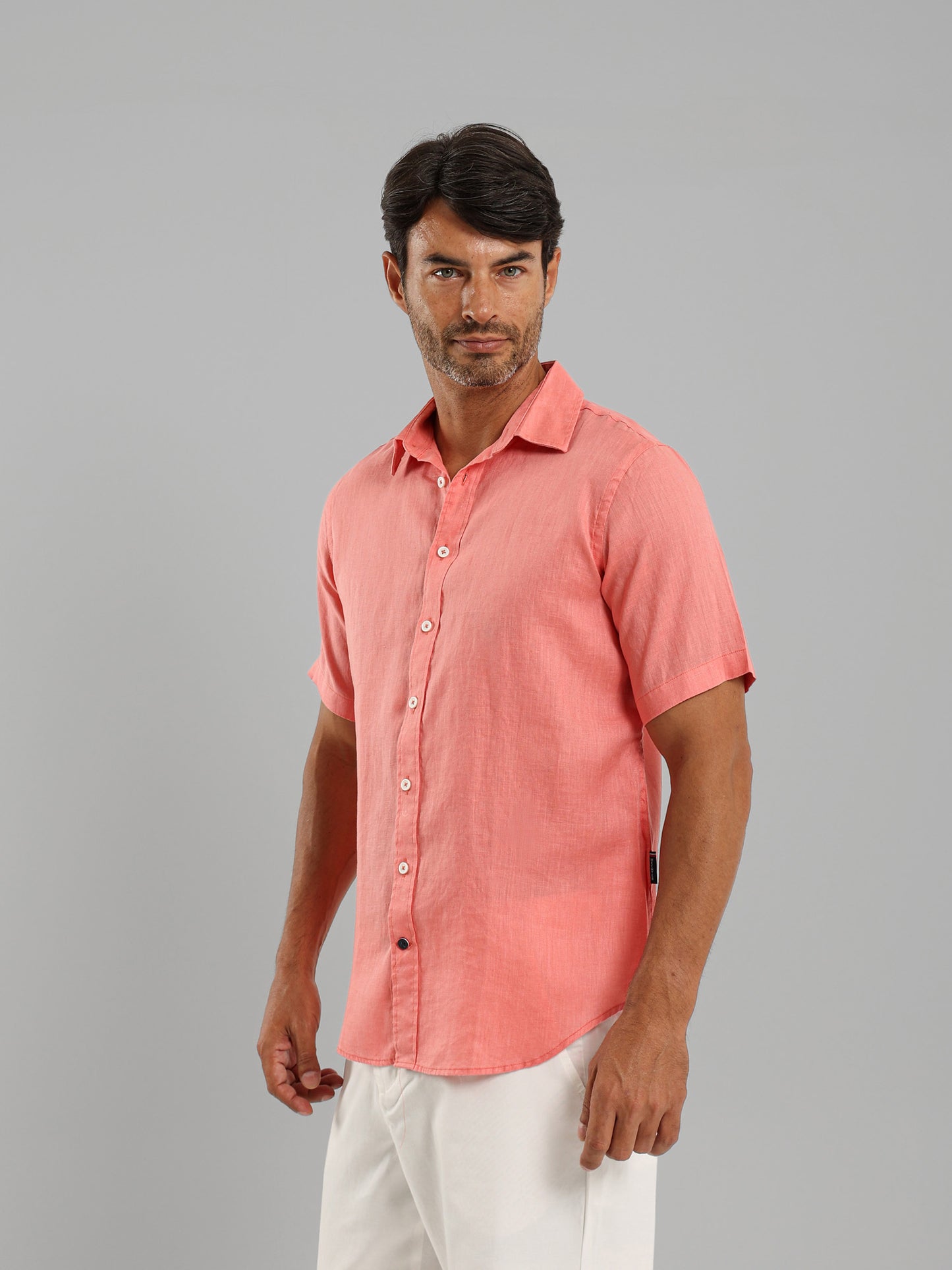 Basic Linen Short Sleeve Kent Collar Shirt