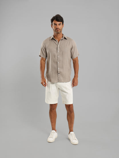 Basic Linen Short Sleeve Kent Collar Shirt